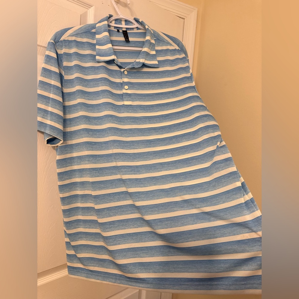 Adidas Shirt Mens XL Polo Two Stripe‎ Blue Fusion Performance Golf Shirt